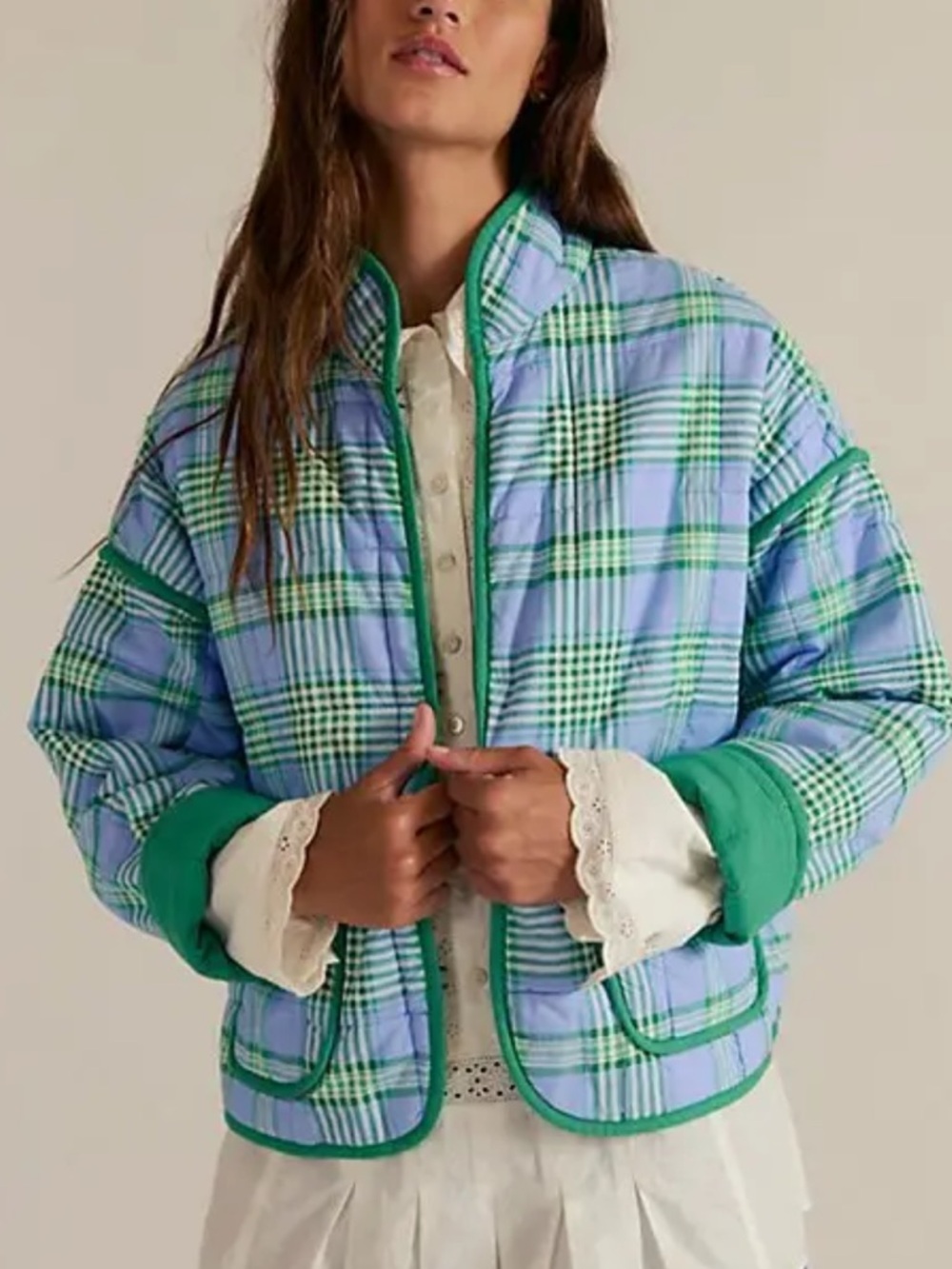 Free People Quilted Chloe Jacket in Open Air | XS NWT